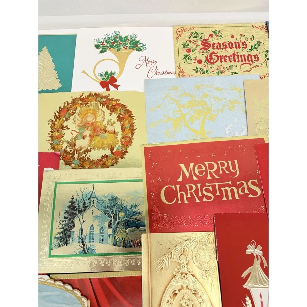 Vintage Christmas Cards Fronts Metallic Gold Decoupage Scrapbooking Crafts 40+